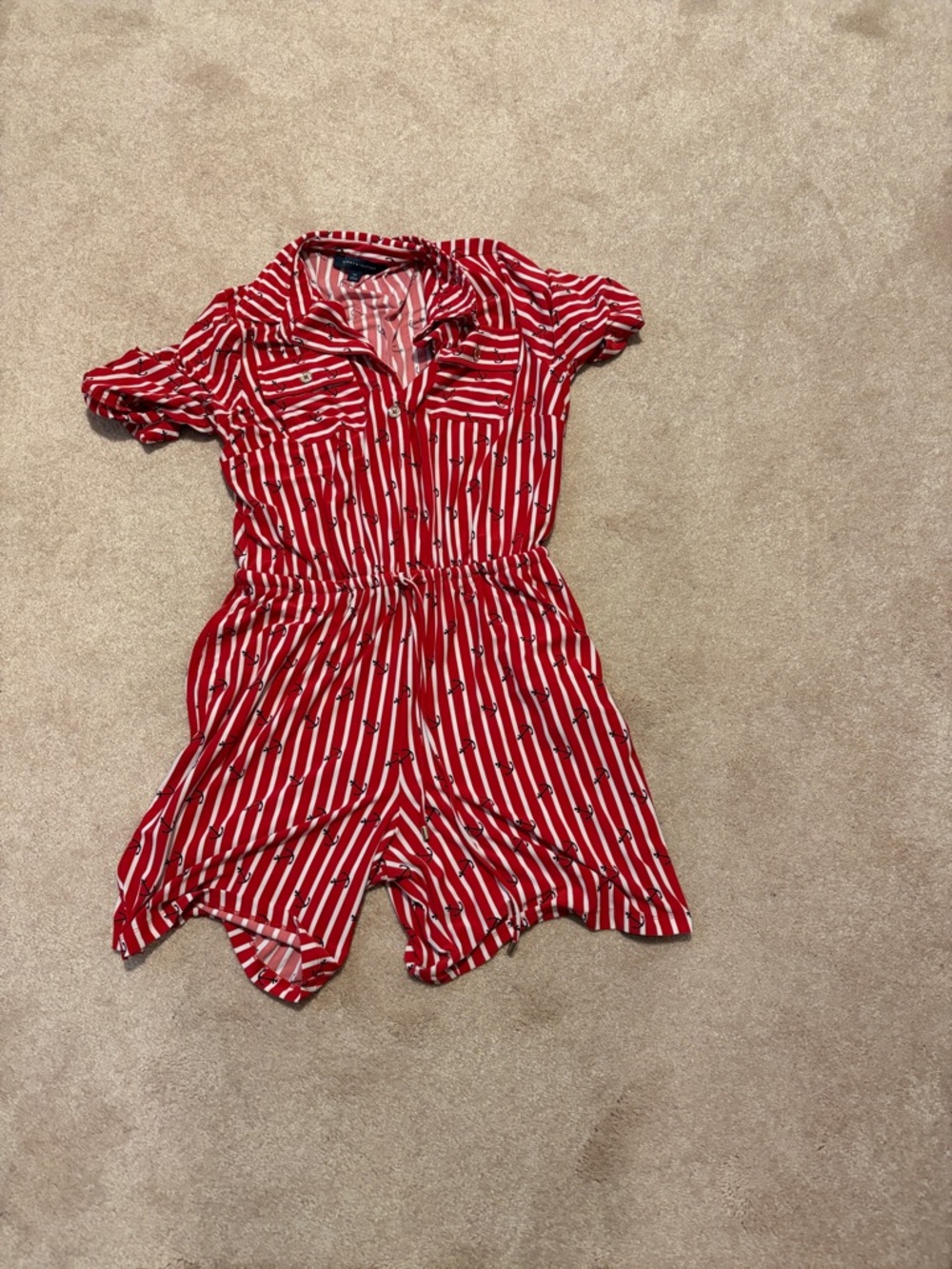 Women’s Red Striped Romper - Casual Knit Bottoms